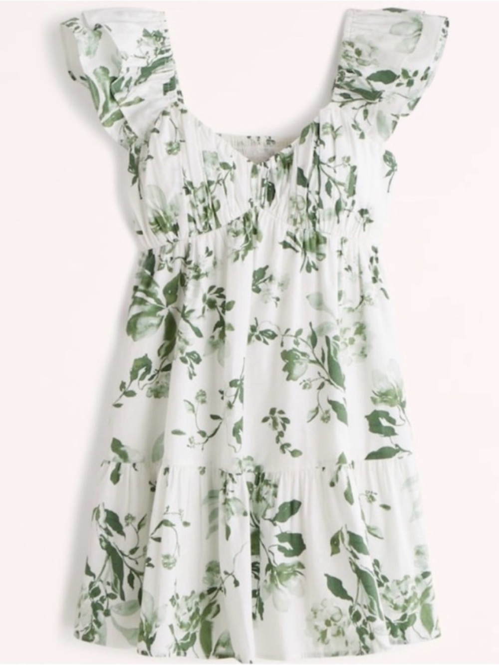 Abercrombie & Fitch Flutter Sleeve Mini Dress in Green Floral Print